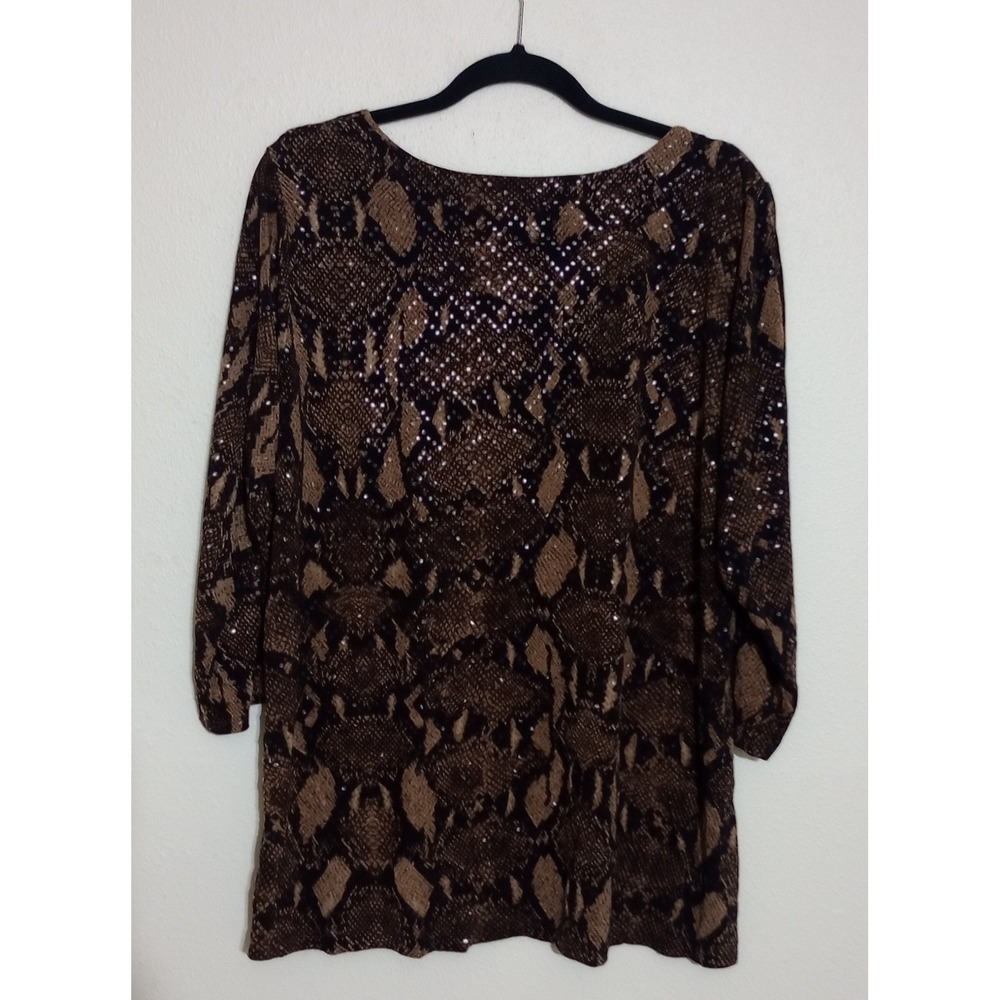 Susan Graver Brown Snakeskin Sequin Cold Shoulder Tunic Top XL A226131